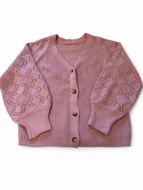 Chunky Knit Pastel Pink Cardigan Sweater Women’s Large Cottage Coquette Button